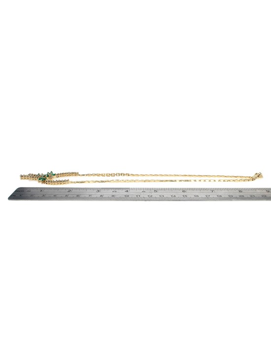 Emerald and Diamond Floral Motif Station Necklace